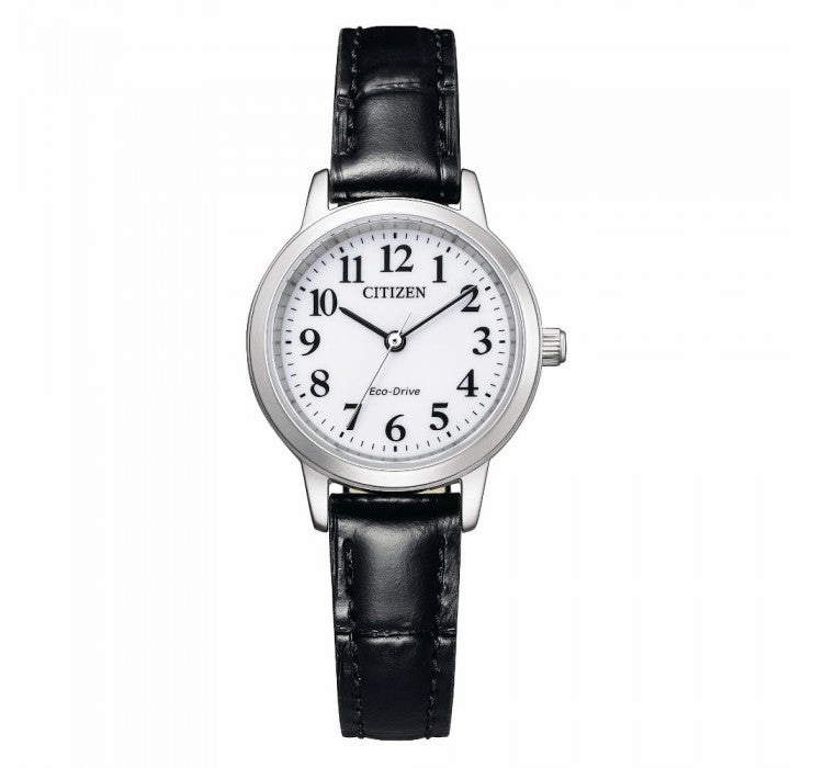 Citizen Eco-Drive Black Leather Strap White Dial Watch EM0930-15A