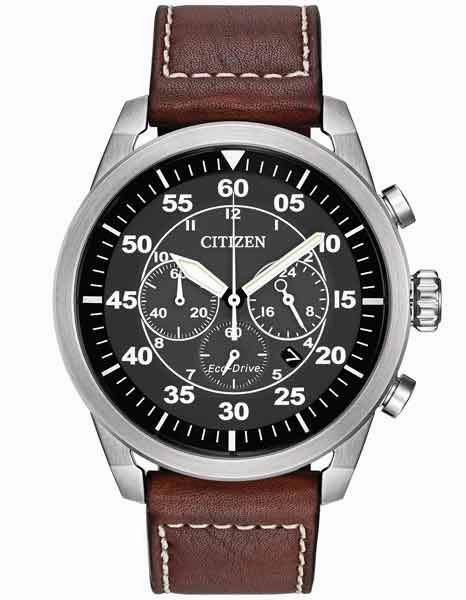 Citizen Eco-Drive Mens Avion Chrono - Black Dial - Stainless Steel Case - Strap