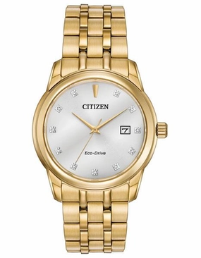 Citizen Eco-Drive Mens Diamond Watch - Gold-Tone - Bracelet - Date - 100m