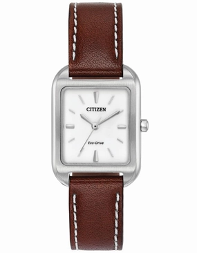 Citizen Eco-Drive Womens Chandler - Stainless Steel - Brown Strap - White Dial