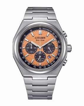 Citizen Eco-Drive Zenshin Chrono Orange Dial Stainless Steel Watch CA4610-85Z