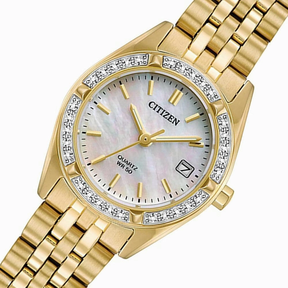 CITIZEN EU6062-50D GOLD CRYTAL CASE STAINLESS STEEL STRAP WOMEN'S WATCH
