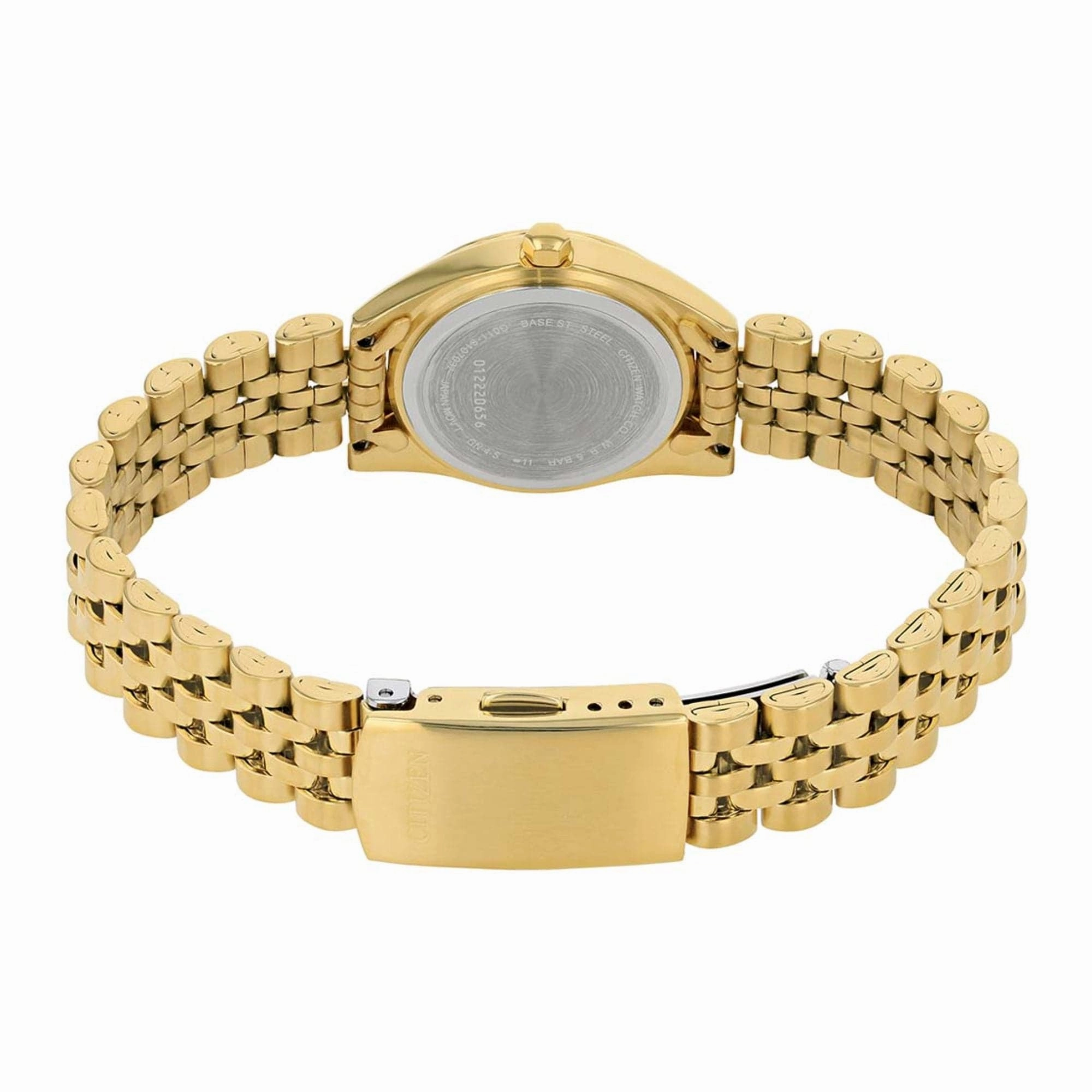 CITIZEN EU6062-50P GOLD DIAL CRYTAL CASE GOLD STAINLESS STEEL BRACELET STRAP WOMEN'S WATCH