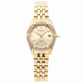 CITIZEN EU6062-50P GOLD DIAL CRYTAL CASE GOLD STAINLESS STEEL BRACELET STRAP WOMEN'S WATCH