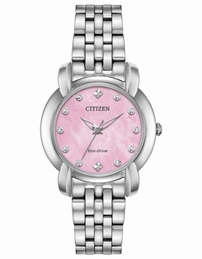 Citizen Ladies Eco-Drive Jolie Watch - Stainless Steel - Diamond Markers - Pink
