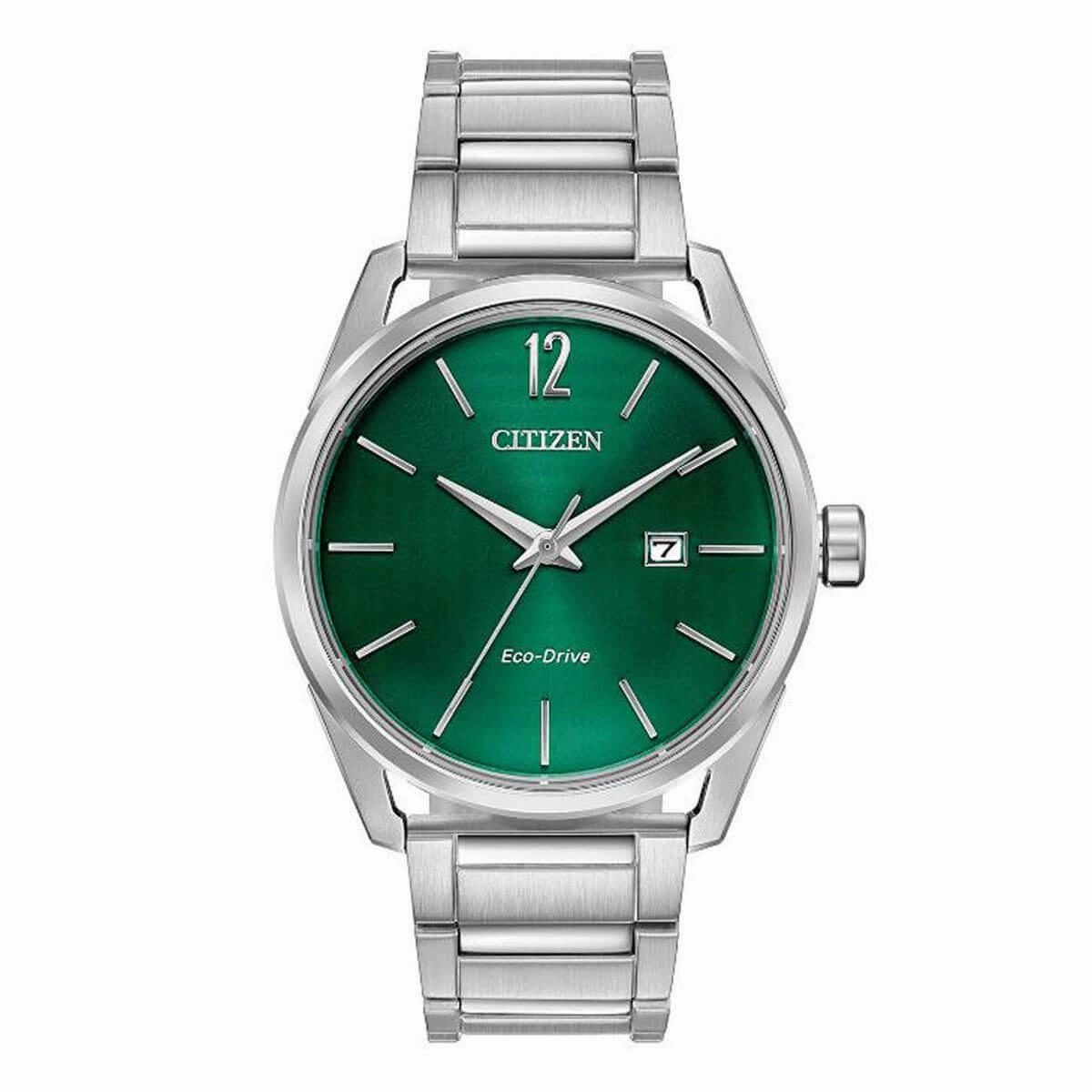 Citizen Men's Bracelet Watch - Drive Green Dial Eco-Drive Silver Tone | BM7410-51X