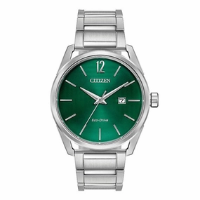 Citizen Men's Bracelet Watch - Drive Green Dial Eco-Drive Silver Tone | BM7410-51X