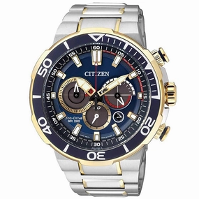 Citizen Men's Bracelet Watch - Eco-Drive Chronograph Blue Dial Steel | CA4254-53L