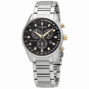 Citizen Men's Chrono Watch - Eco-Drive Black Dial Silver Tone Bracelet | AT2396-78E