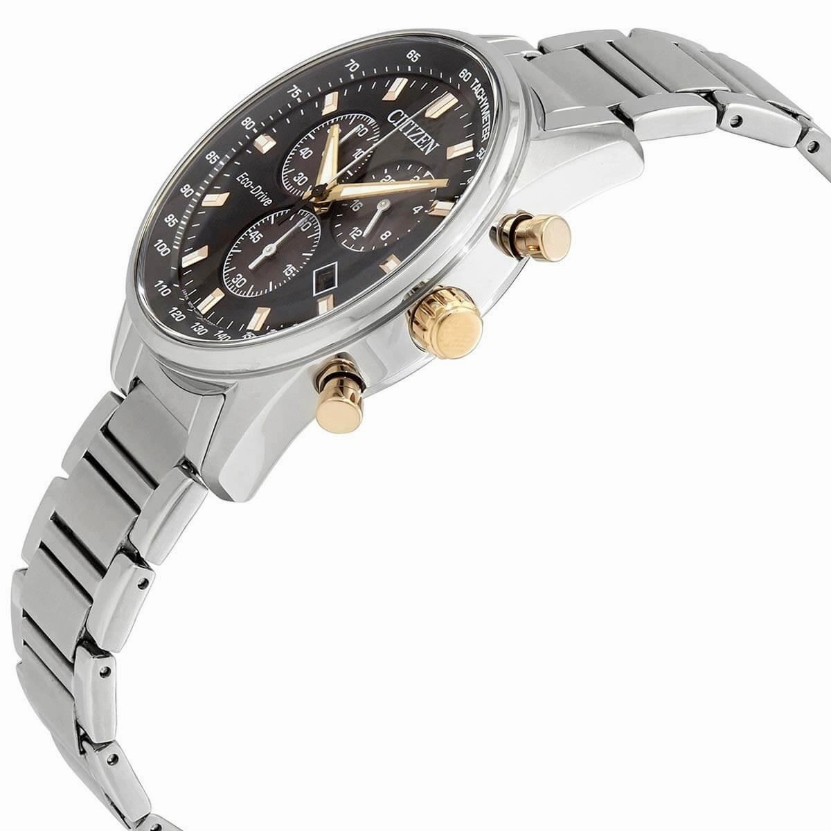 Citizen Men's Chrono Watch - Eco-Drive Black Dial Silver Tone Bracelet | AT2396-78E