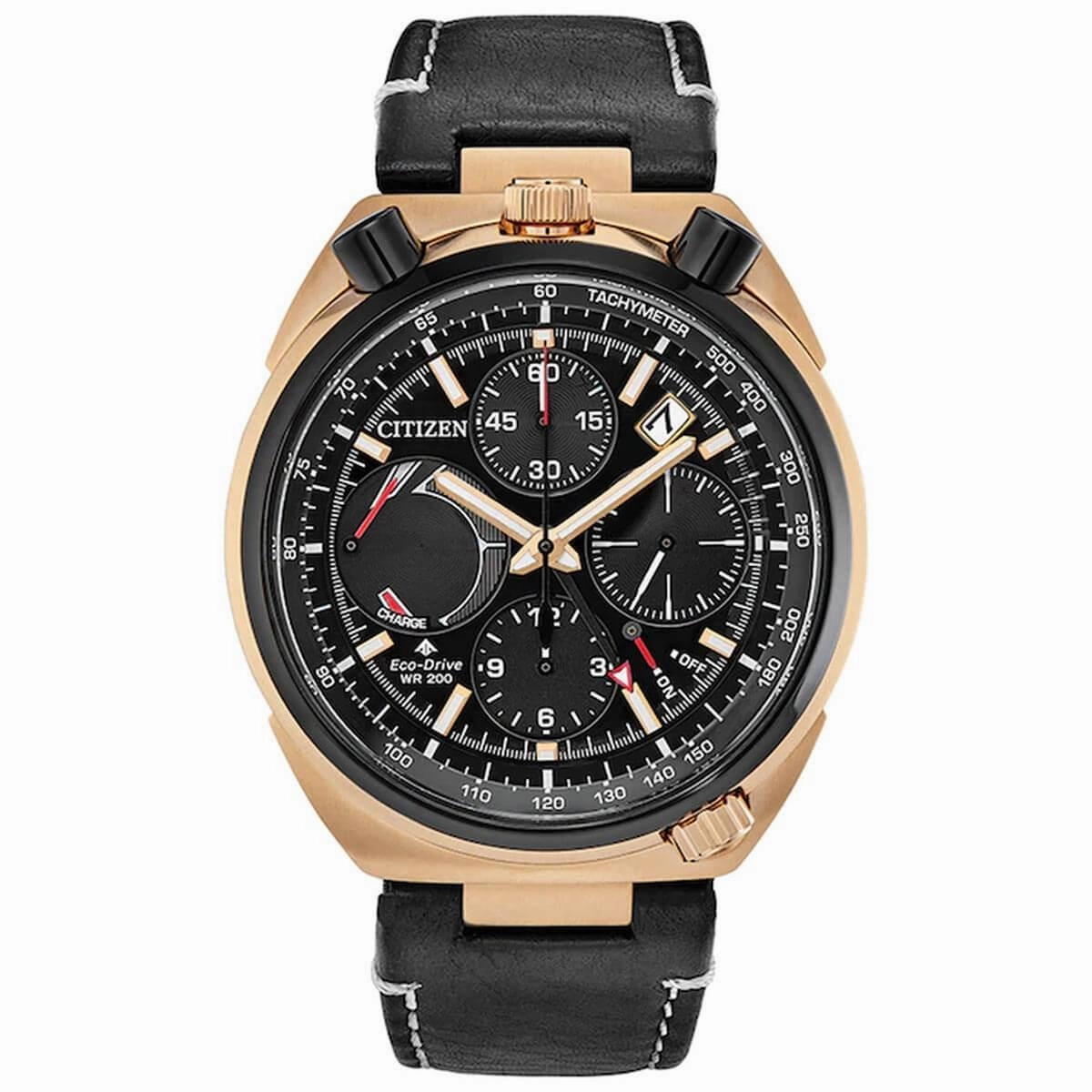 Citizen Men's Chrono Watch - Promaster Tsuno Black Dial Leather Strap | AV0073-08E