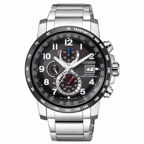 Citizen Men's Chronograph Watch - Eco-Drive Black Dial Steel Bracelet | AT8124-83E
