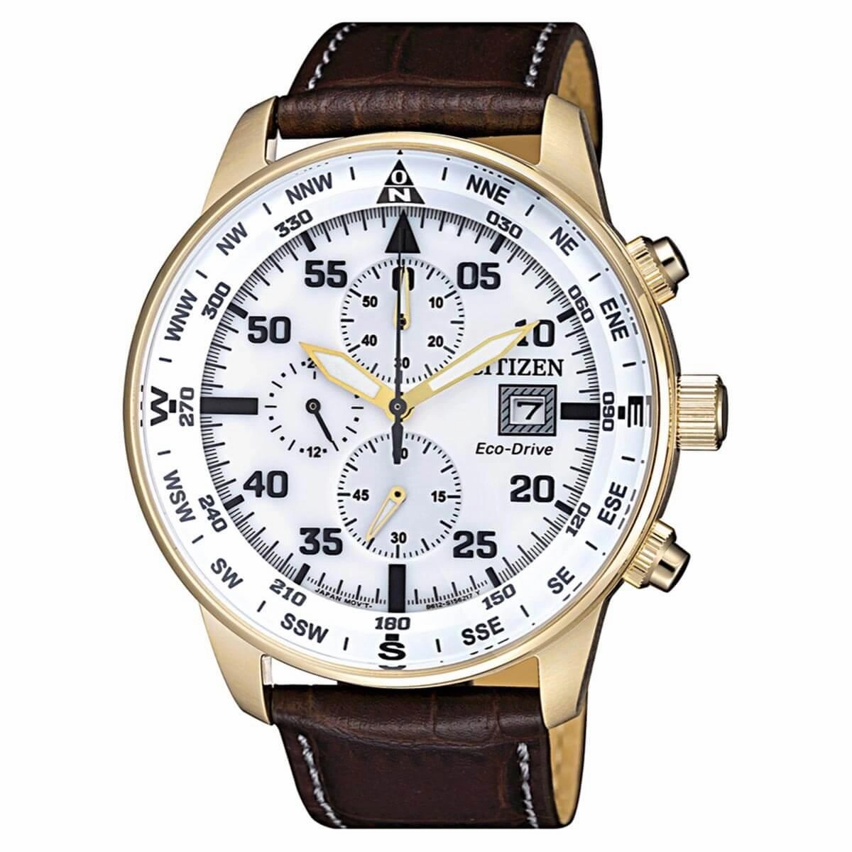 Citizen Men's Chronograph Watch - Eco-Drive Brown Leather Strap | CA0693-12A