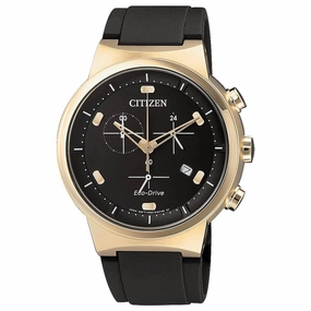 Citizen Men's Chronograph Watch - Eco-Drive Rose Gold Case Black Strap | AT2403-15E