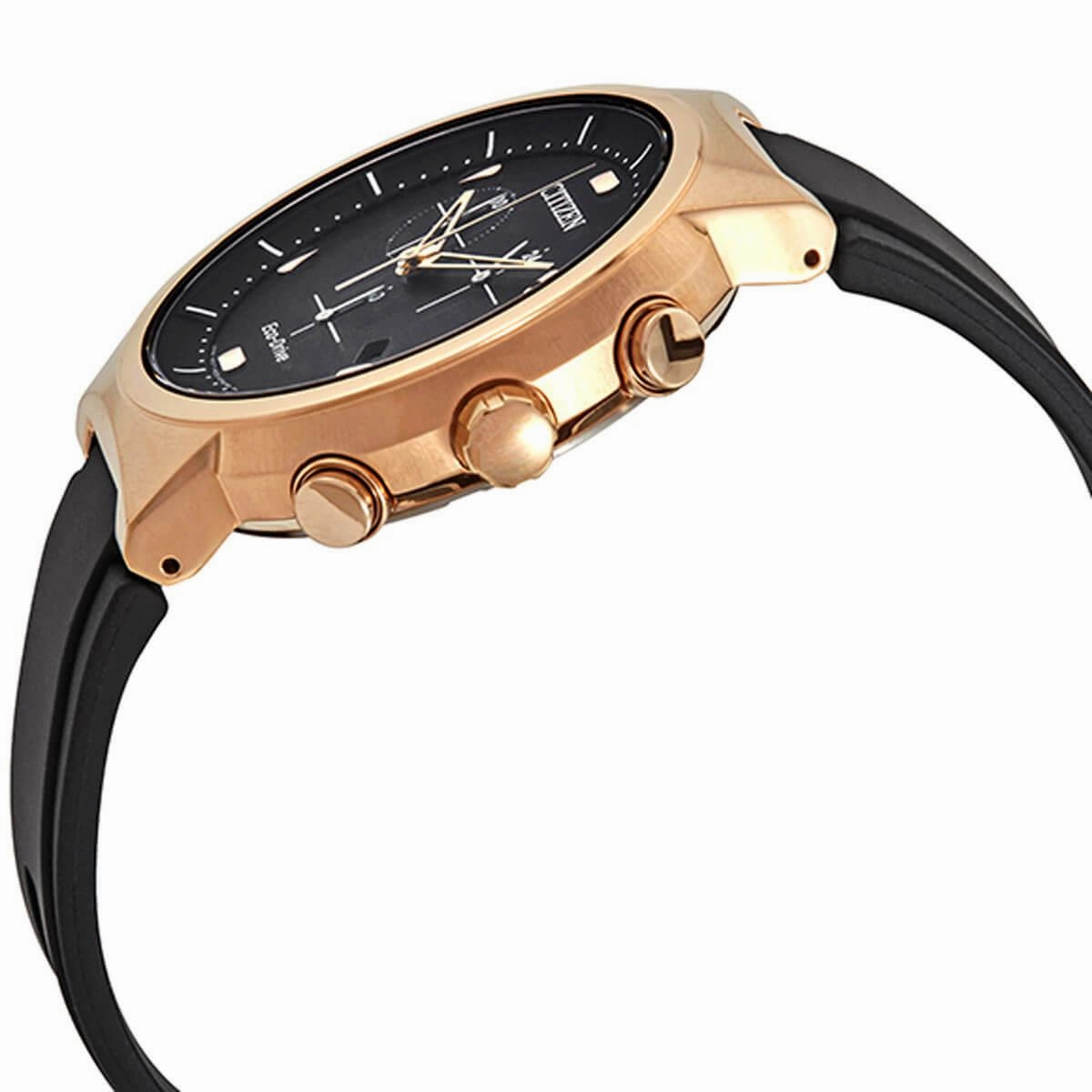 Citizen Men's Chronograph Watch - Eco-Drive Rose Gold Case Black Strap | AT2403-15E
