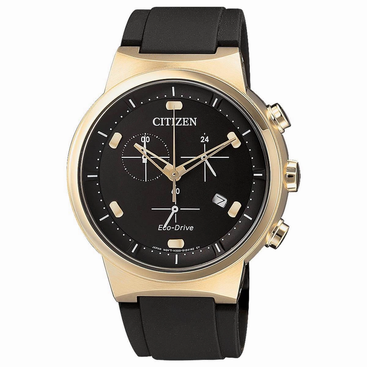 Citizen Men's Chronograph Watch - Eco-Drive Rose Gold Case Black Strap | AT2403-15E