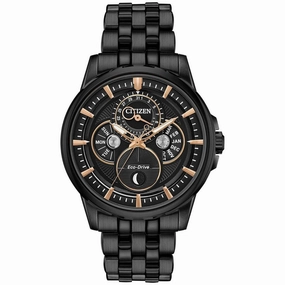 Citizen Men's Eco Drive Watch - Calendrier Day- Date Black Steel Bracelet | BU0057-54E