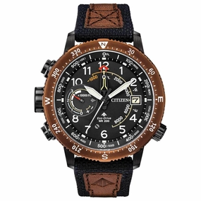 Citizen Men's Eco Drive Watch - Promaster Altichron Black & Brown Strap | BN5055-05E