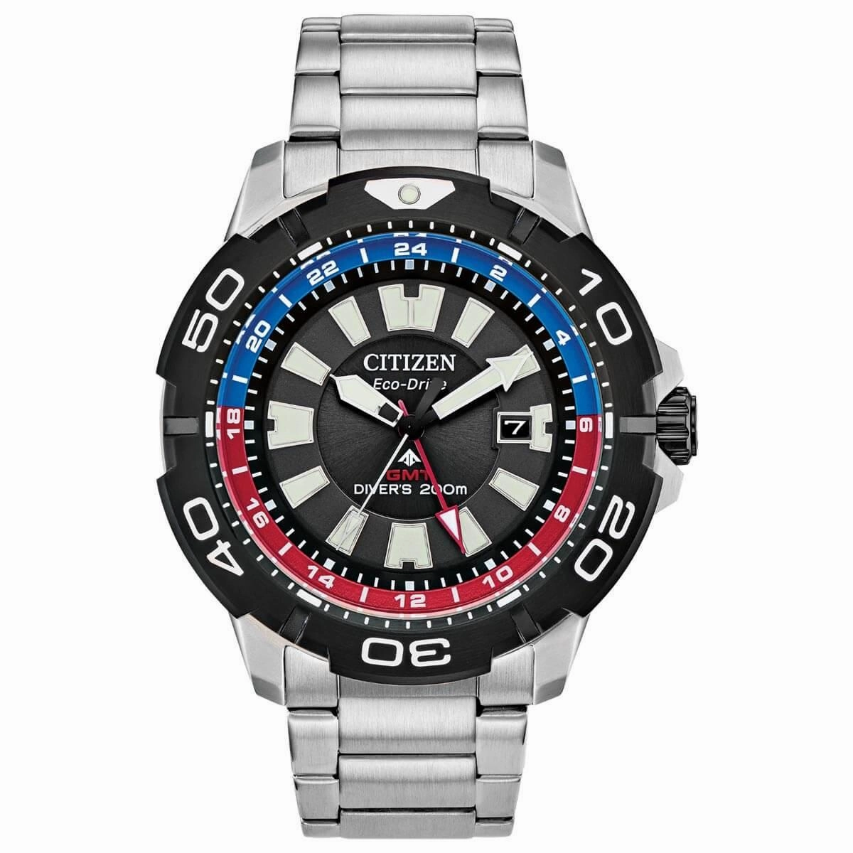 Citizen Men's Eco-Drive Watch - Promaster GMT Black Dial Bracelet | BJ7128-59E