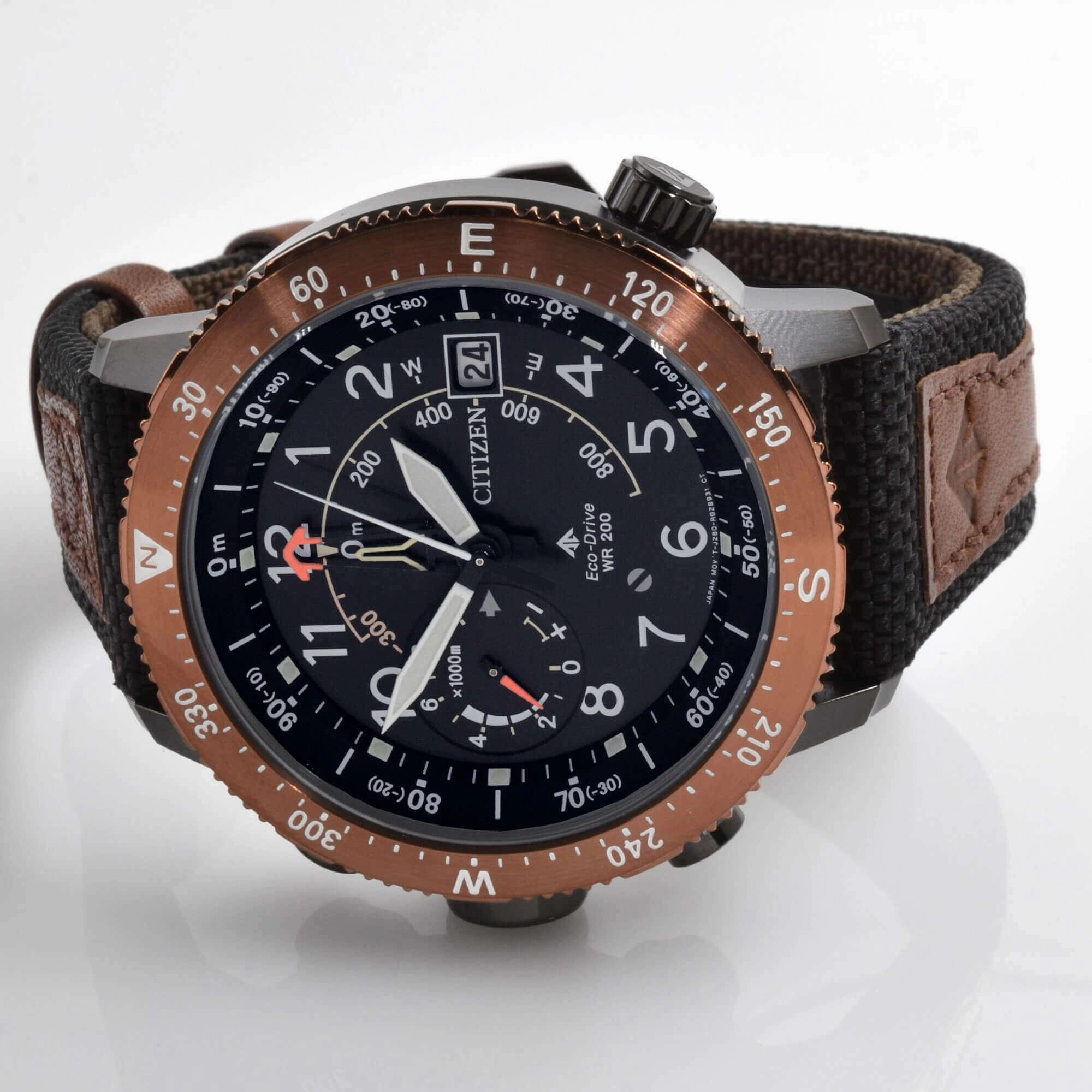 Citizen Men's Left Hand Watch - Promaster Chrono Black and Brown Strap | BN4049-11E