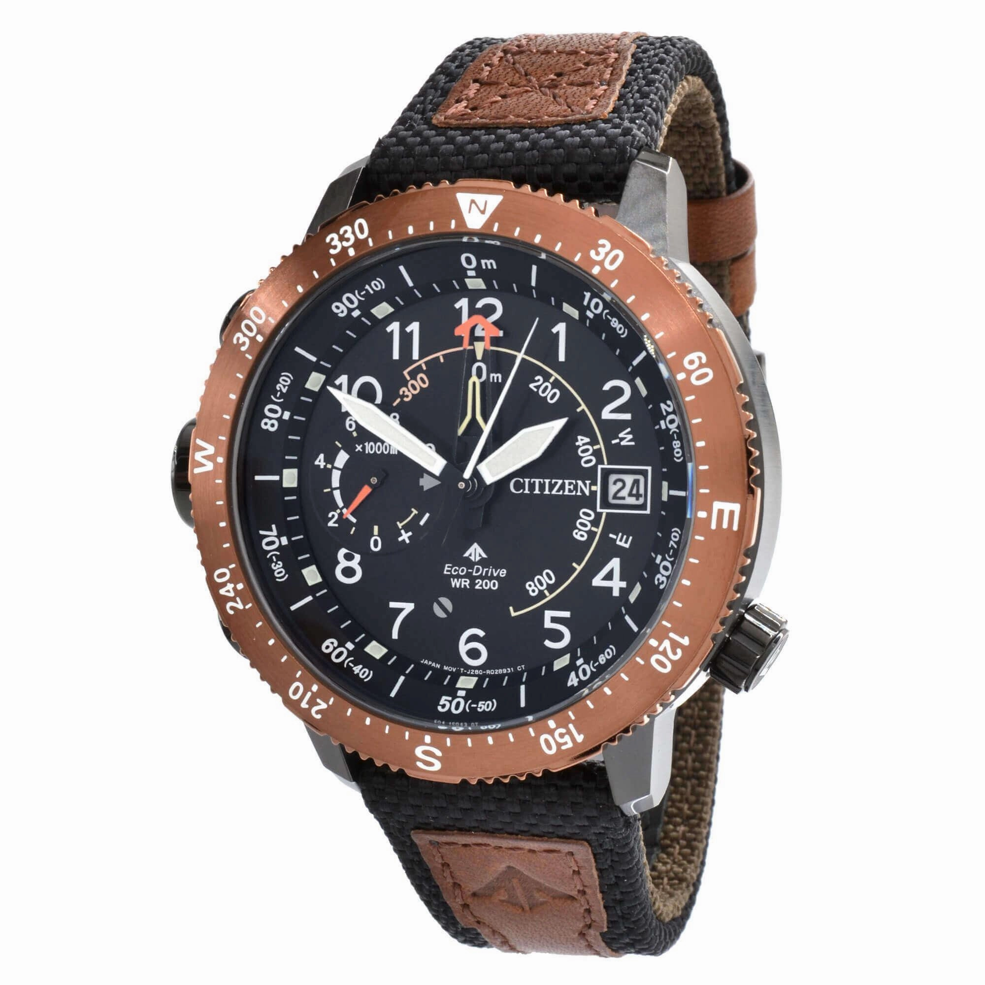 Citizen Men's Left Hand Watch - Promaster Chrono Black and Brown Strap | BN4049-11E
