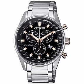 Citizen Men's Watch - Eco-Drive Chronograph Black Dial Silver Bracelet | AT2396-86E
