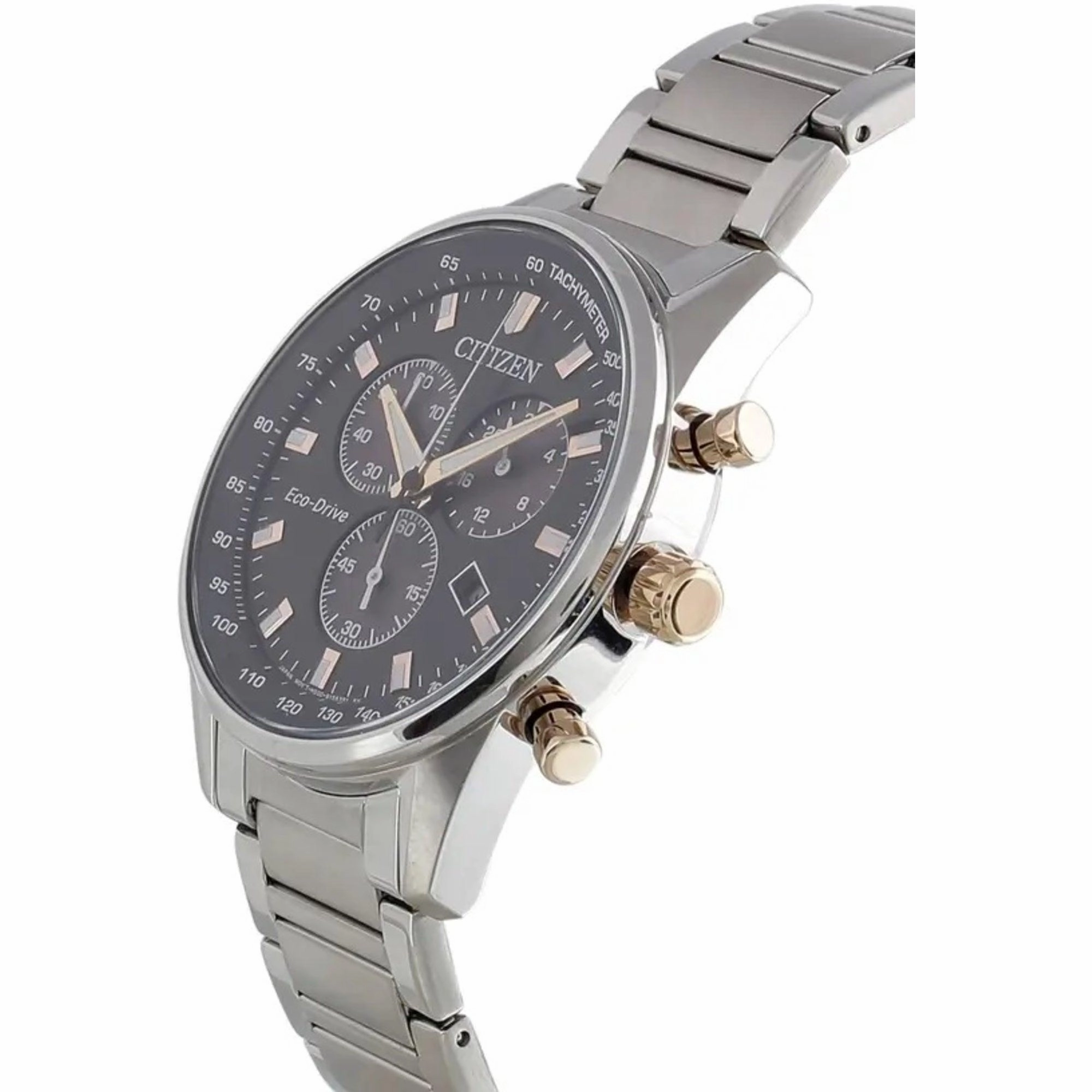 Citizen Men's Watch - Eco-Drive Chronograph Black Dial Silver Bracelet | AT2396-86E