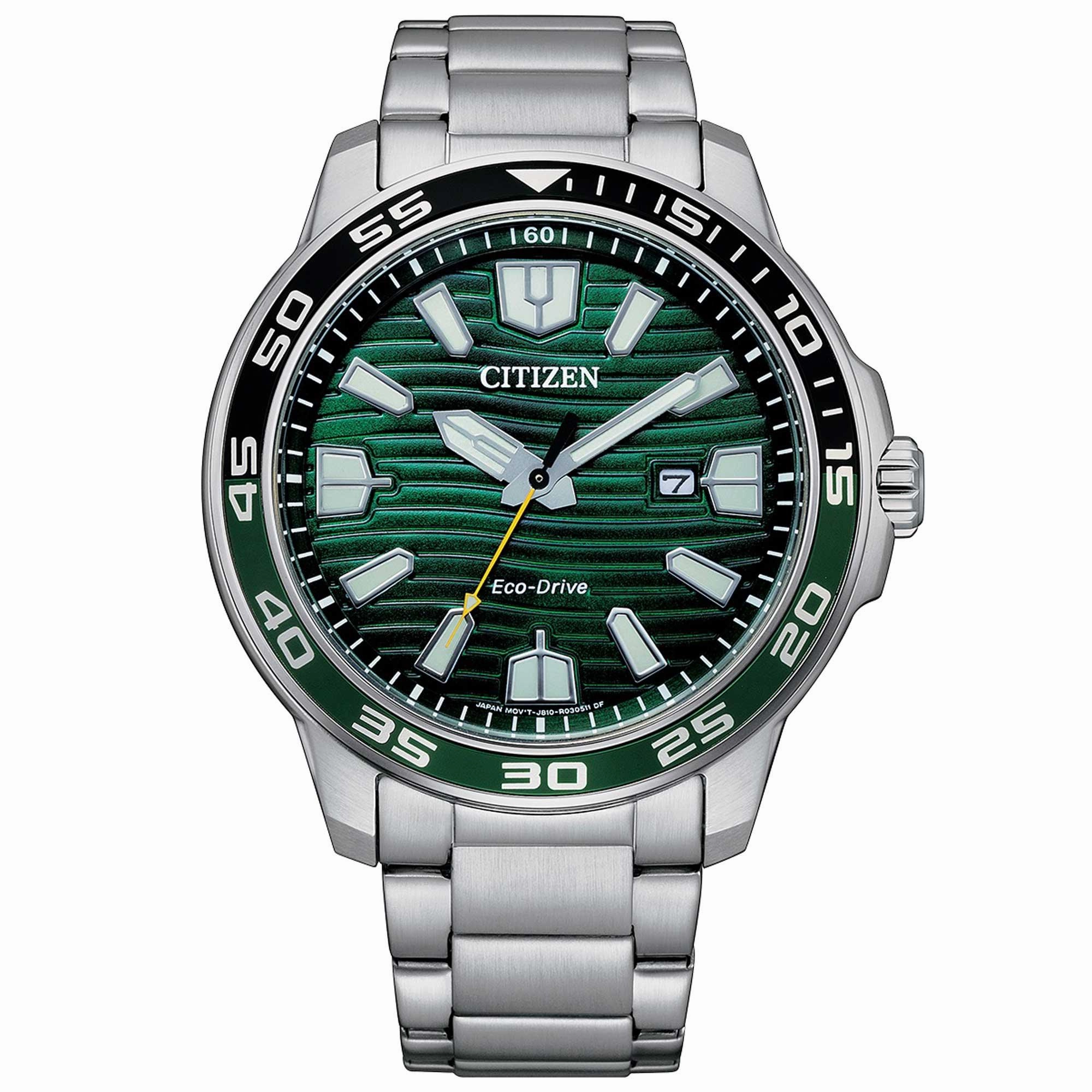 Citizen Men's Watch - Eco-Drive Green Dial Silver Tone Steel Bracelet | AW1526-89X