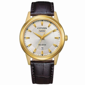 Citizen Men's Watch - Eco-Drive Silver Dial Brown Genuine Leather Strap | AW0102-13A