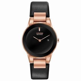 Citizen Women's Eco Drive Watch - Axiom Black Dial Black Leather Strap | GA1058-16E