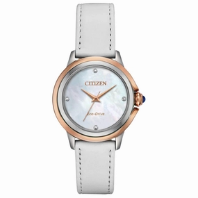 Citizen Women's Eco Drive Watch - Ceci Diamond White Leather Strap | EM0796-08Y