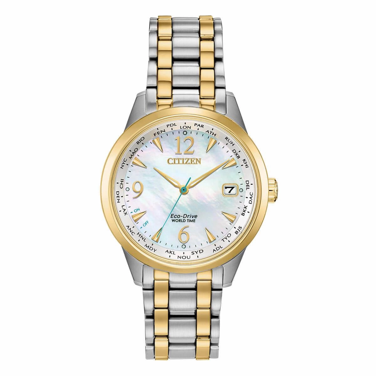 Citizen Women's Eco-Drive Watch - World Time Two Tone Steel Bracelet | FC8000-54D