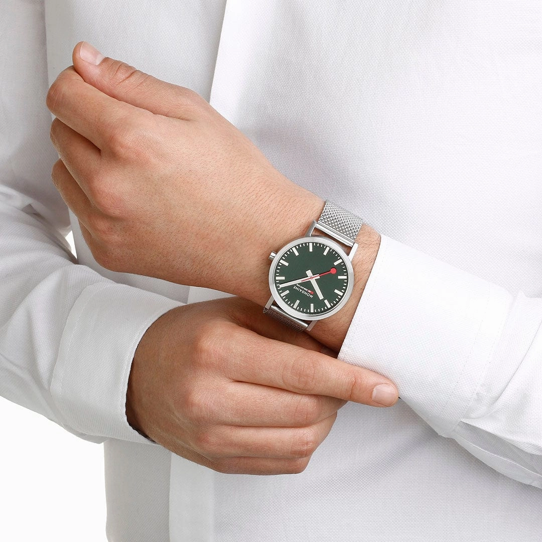 Classic, Brushed Steel, 40 mm, Stainless Steel Green Watch