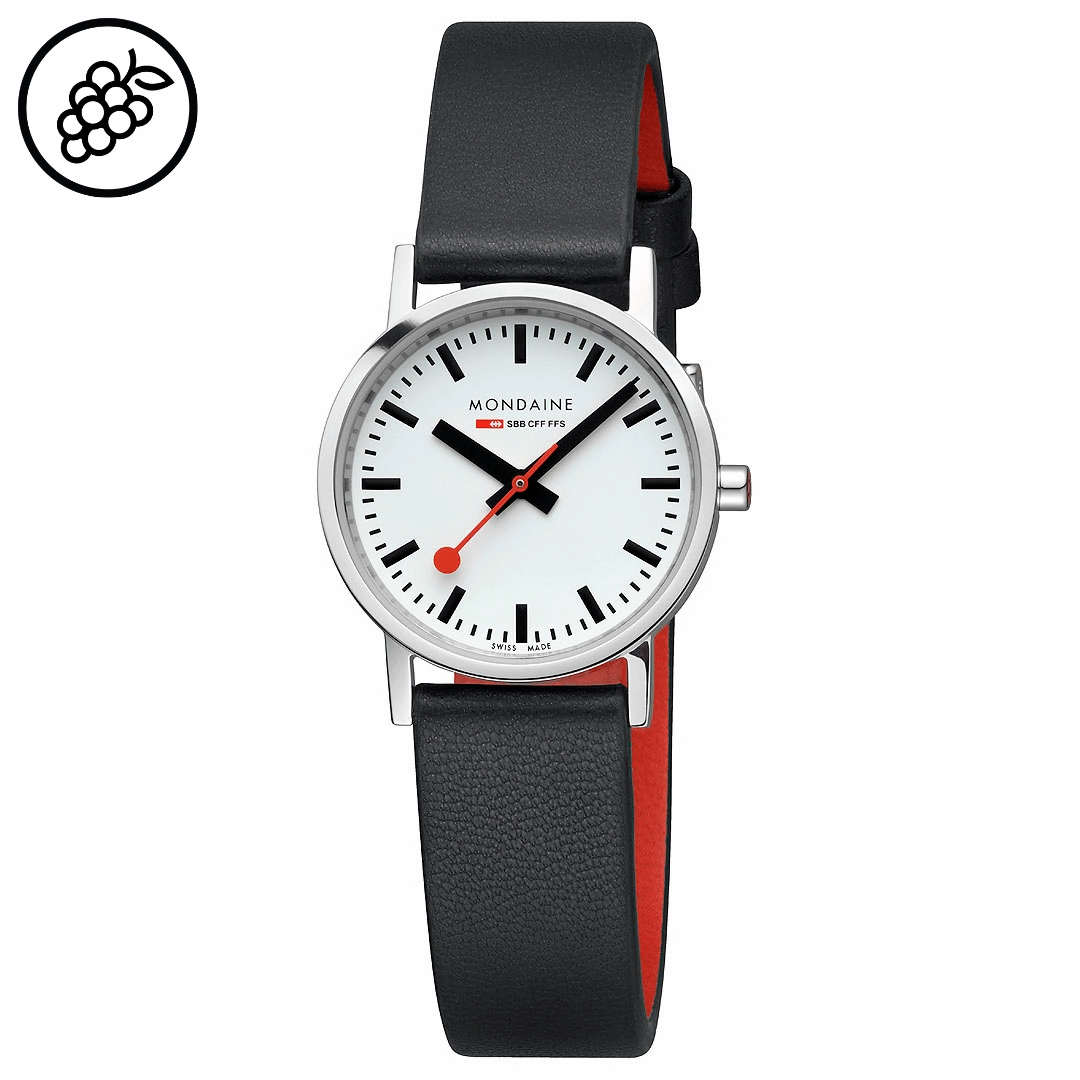Classic, Polished Steel, 30 mm, Black Vegan Watch