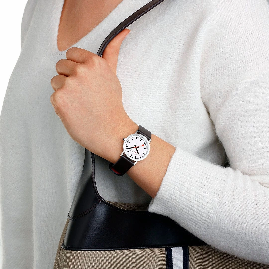 Classic, Polished Steel, 30 mm, Black Vegan Watch
