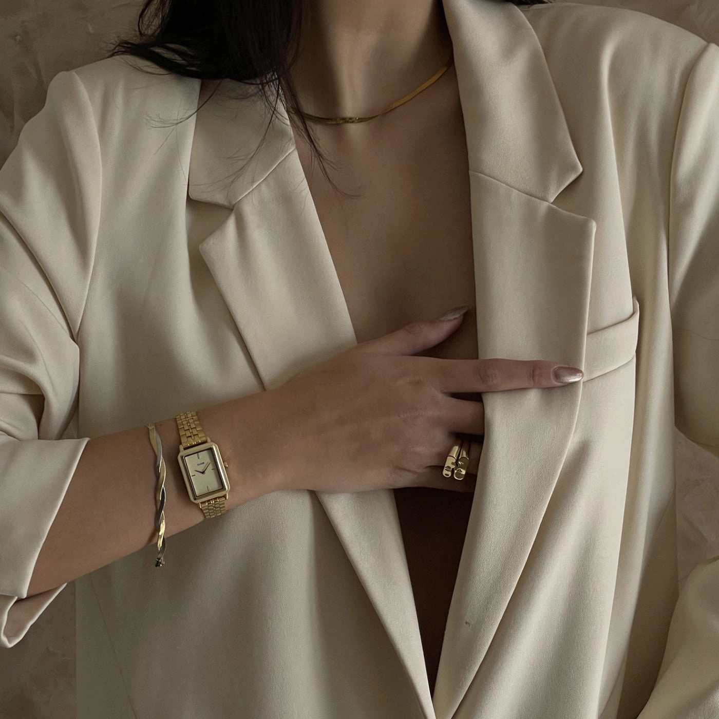 CLUSE Fluette Gold Sand Textured Gold Link Watch CW11511