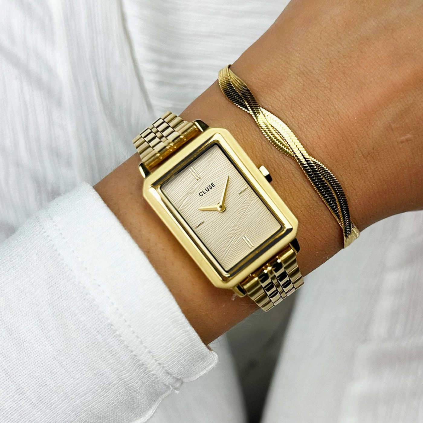 CLUSE Fluette Gold Sand Textured Gold Link Watch CW11511