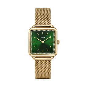 CLUSE La Tetragone Green Stones/ Gold Mesh Watch CW10309