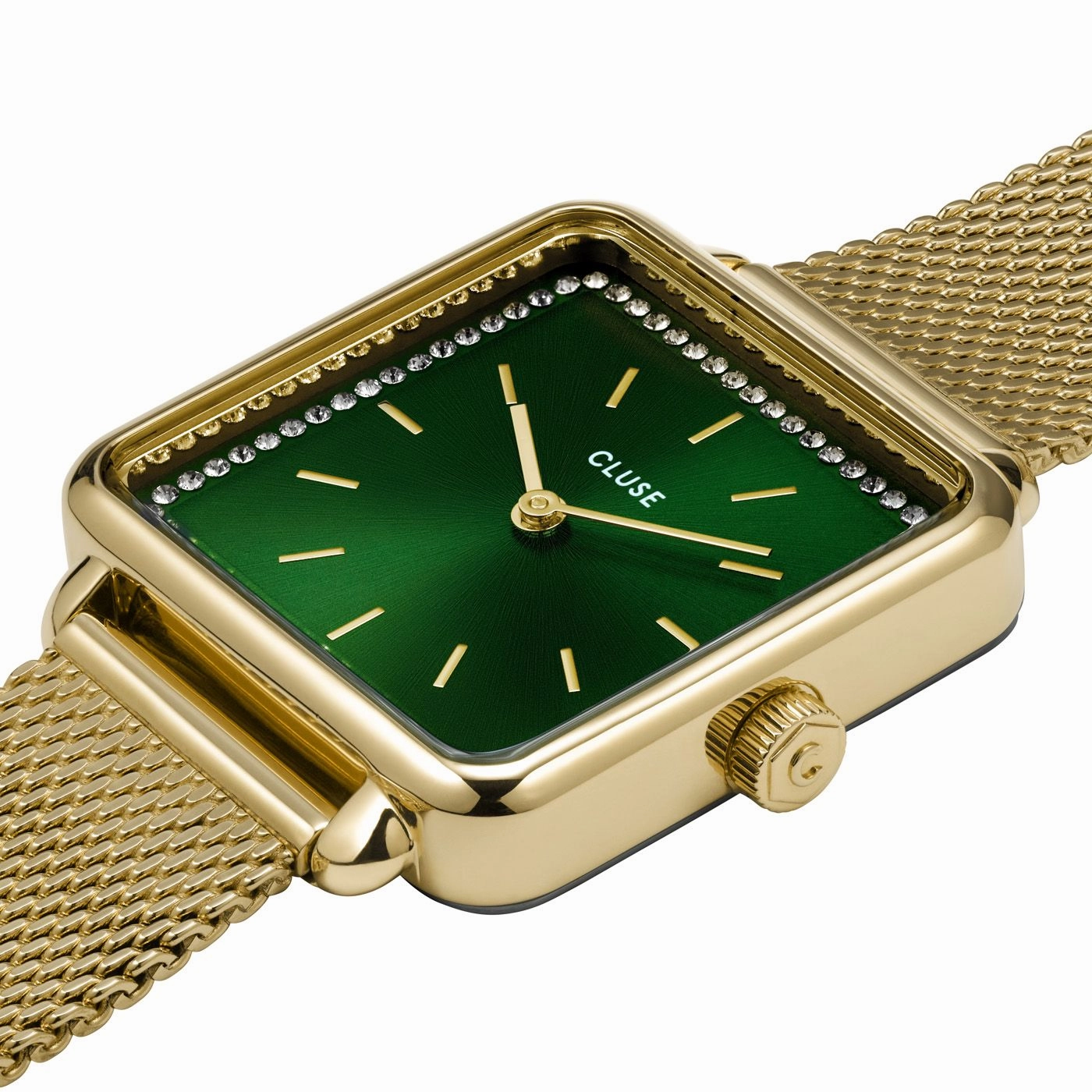 CLUSE La Tetragone Green Stones/ Gold Mesh Watch CW10309