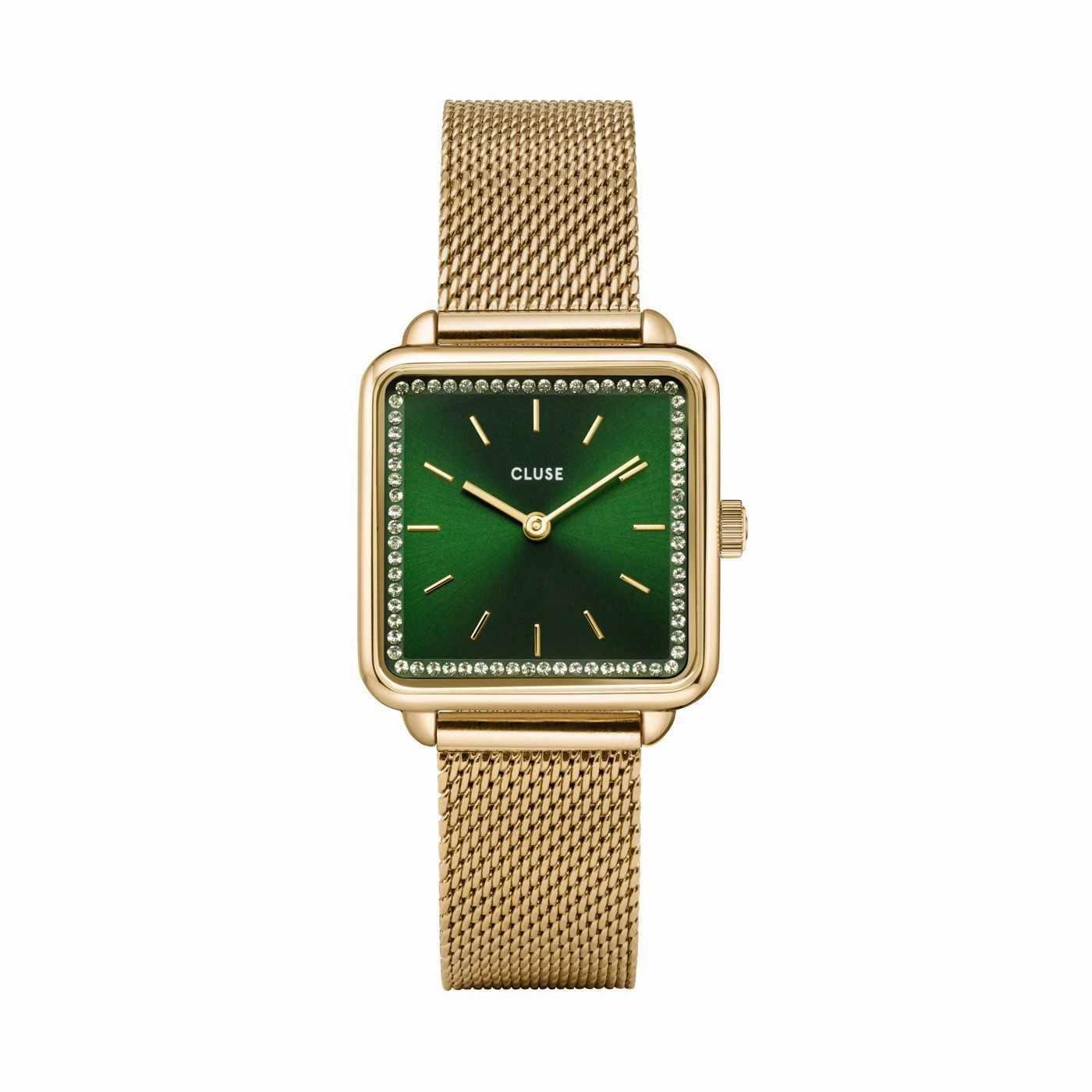 CLUSE La Tetragone Green Stones/ Gold Mesh Watch CW10309