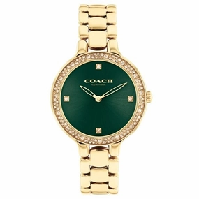 COACH CHELSEA GREEN DIAL GOLD-TONE CRYSTAL BRACELET WATCH 14504251