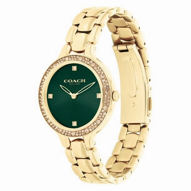 COACH CHELSEA GREEN DIAL GOLD-TONE CRYSTAL BRACELET WATCH 14504251