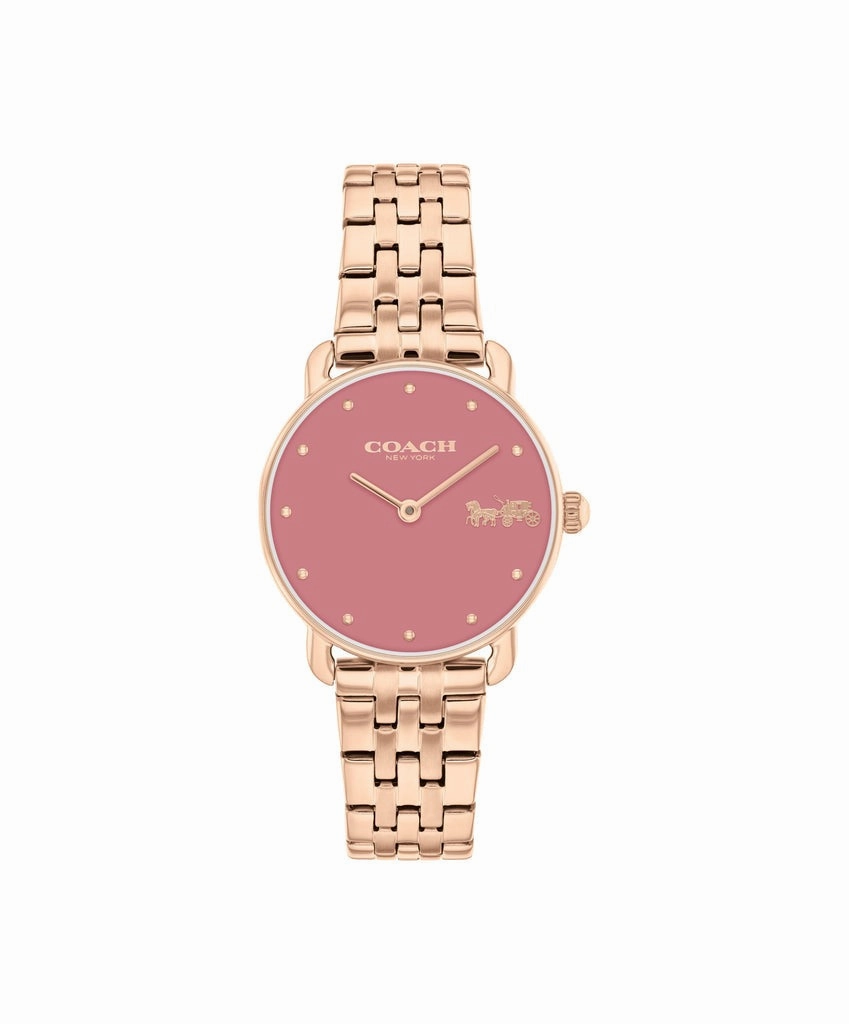 COACH ELLIOT HORSE & CARRIAGE PINK DIAL ROSE-TONED BRACELET WATCH 14504444