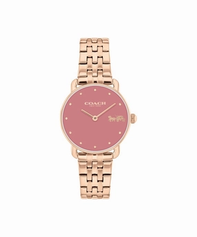 COACH ELLIOT HORSE & CARRIAGE PINK DIAL ROSE-TONED BRACELET WATCH 14504444