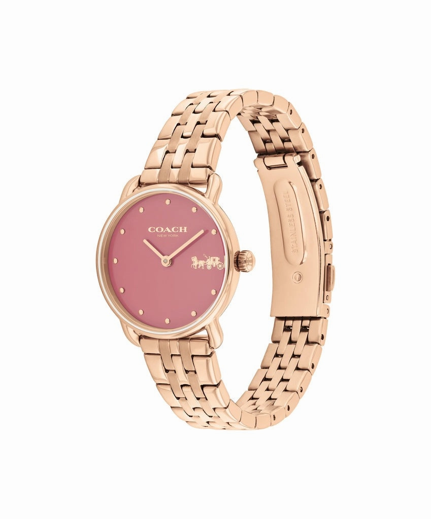 COACH ELLIOT HORSE & CARRIAGE PINK DIAL ROSE-TONED BRACELET WATCH 14504444