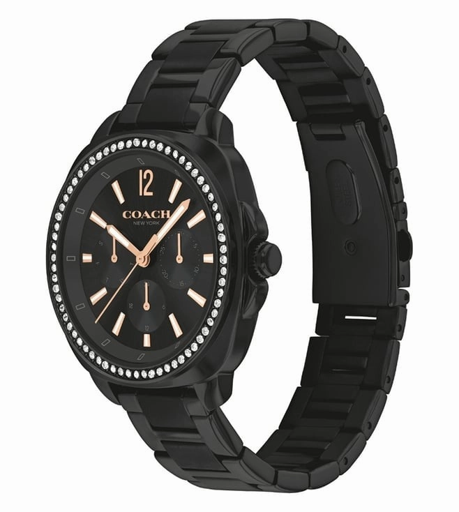 COACH KITT CRYSTAL CHRONOGRAPH BLACK STEEL WATCH 14504396