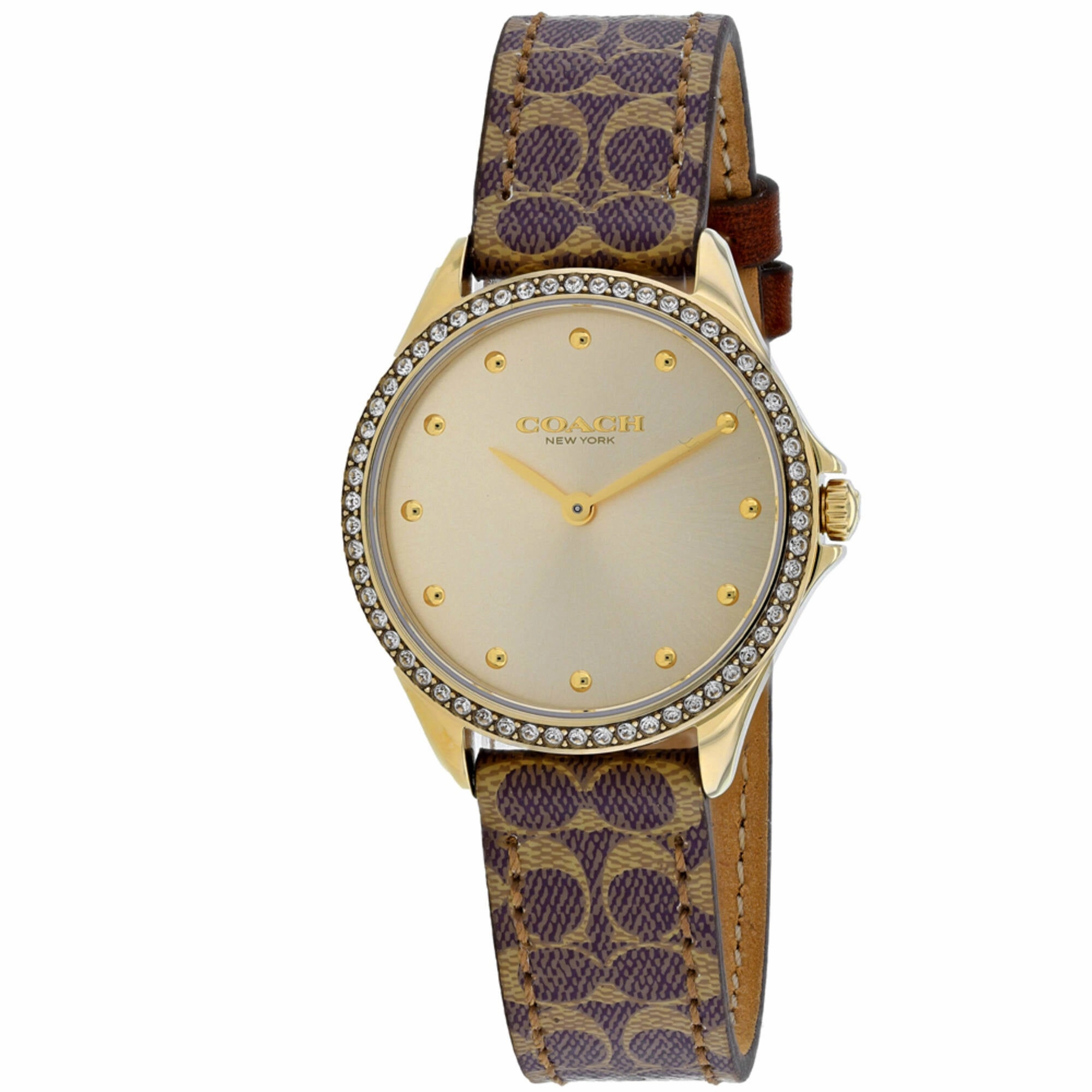 Coach Women's Watch - Astor Quartz Gold Tone Dial Brown Leather Strap | 14503218