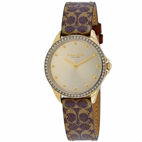 Coach Women's Watch - Astor Quartz Gold Tone Dial Brown Leather Strap | 14503218