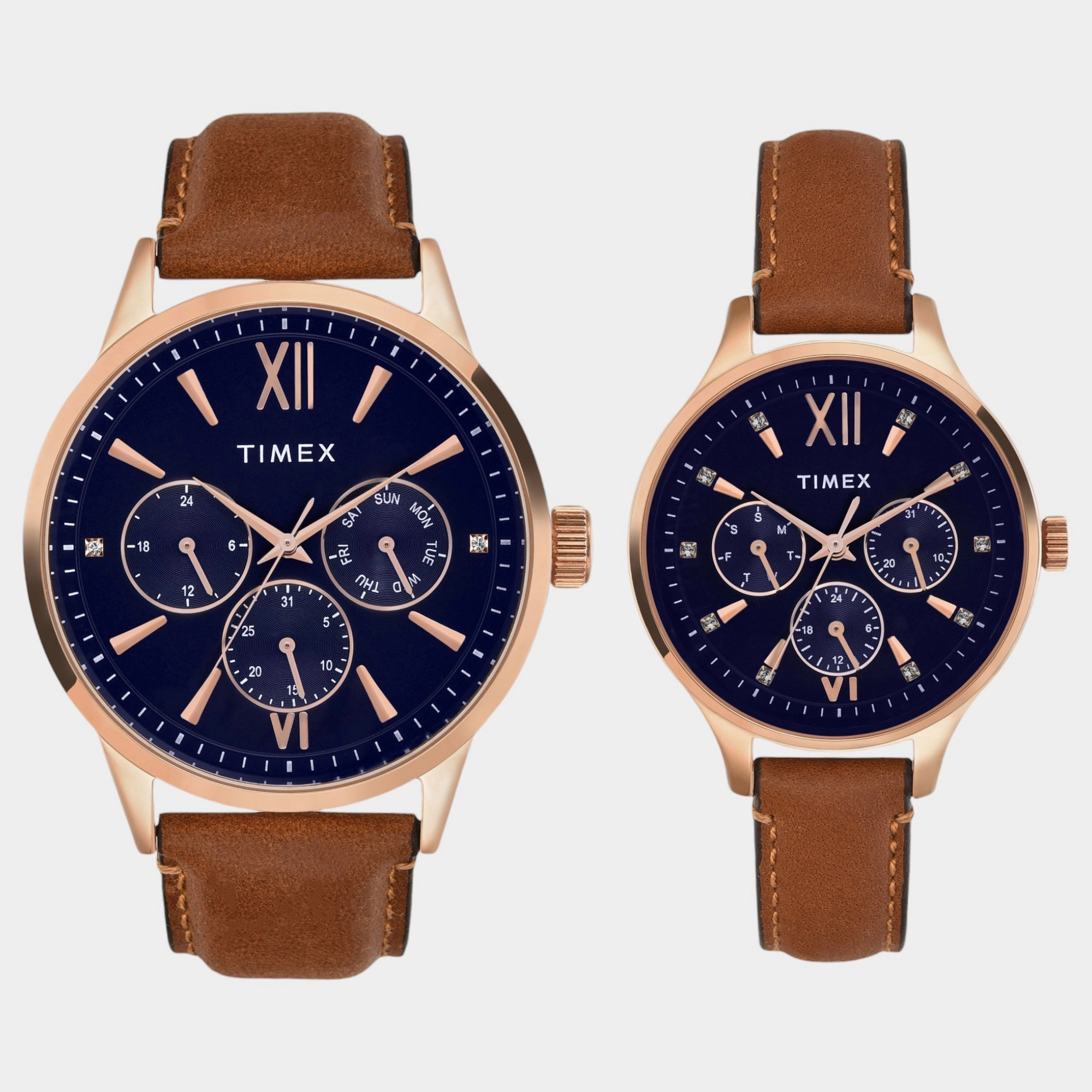 Couple Quartz Blue Dial Multi-Function Leather Watch TW00PR302
