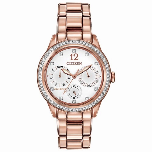Crystal White Dial Rose Gold-Tone Ladies Watch